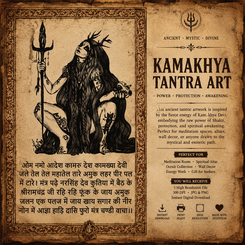 Kamakhya Devi Tantric Artwork, Mystic Goddess Poster, Occult Wall Art, Spiritual Decor, Instant Download PNG JPG