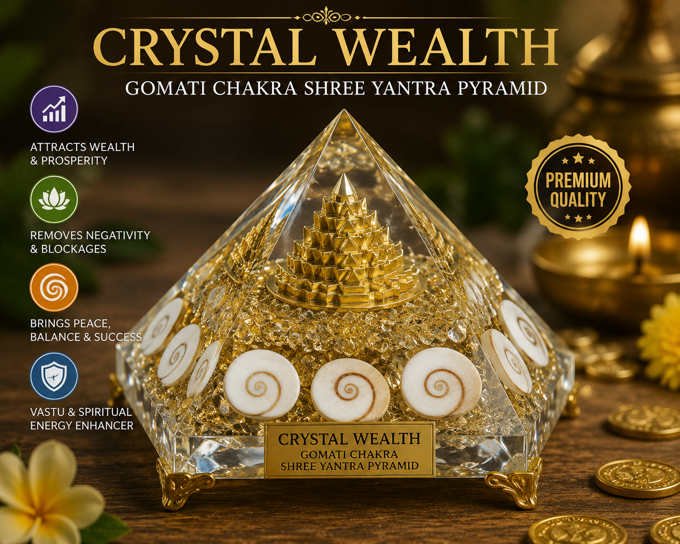 Crystal Wealth Gomati Chakra Shree Yantra Pyramid